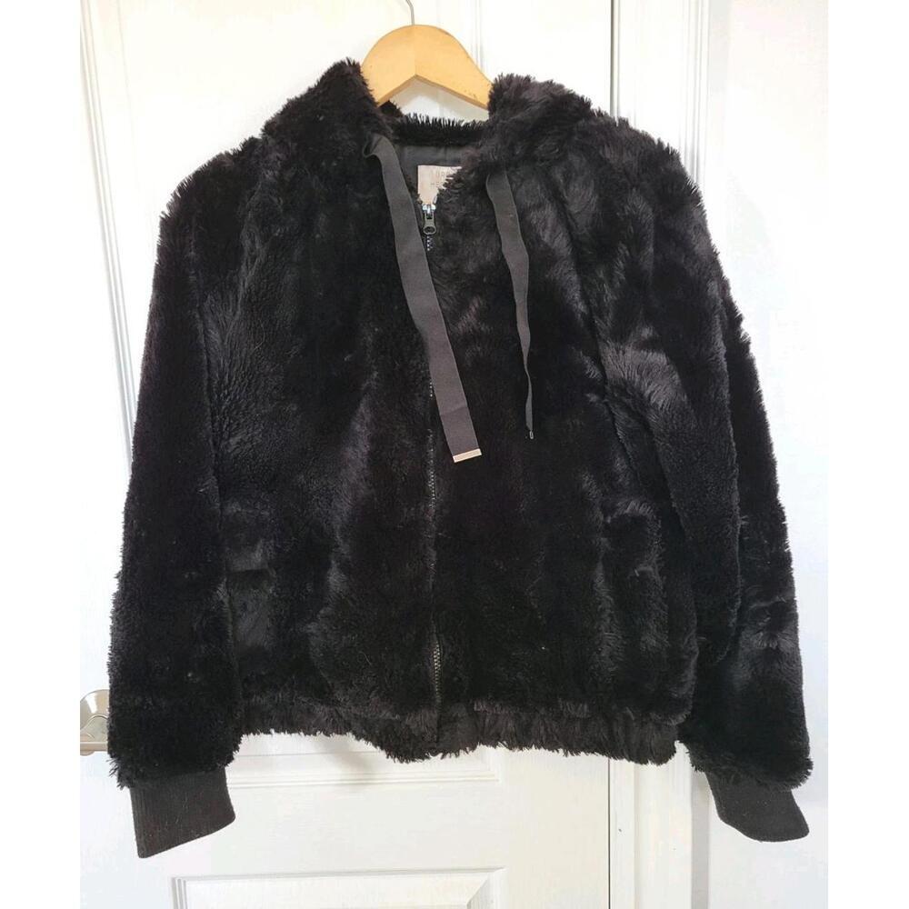 Black Fluffy Soft Jacket (Women's Small) With Hood